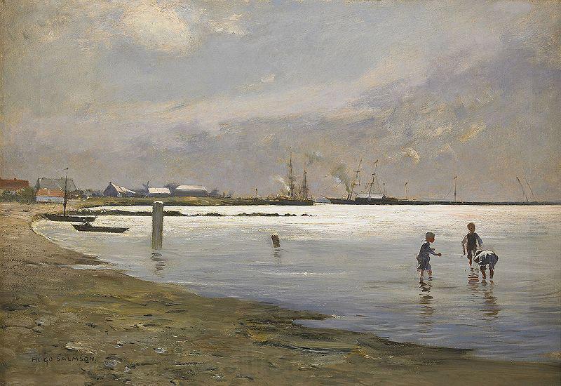 Hugo Salmson Lekande pojkar i vattenbrynet France oil painting art